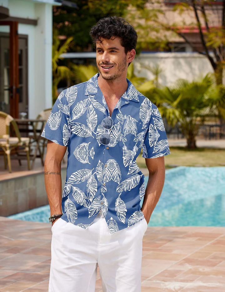 COOFANDY Hawaii Hemd Männer Kurzarm Sommer Fronttasche Hawaii-Print Freizeit Funky Baumwolle Hawaiih