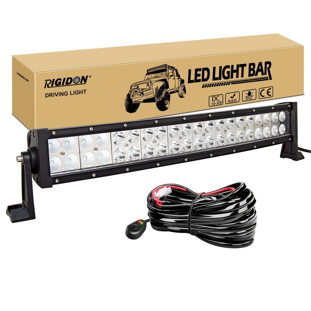 RIGIDON Gebogene led lampe, Led lichtleiste kfz mit 12v kabelbaum kit, 22 Zoll 55cm 120W offroad bel