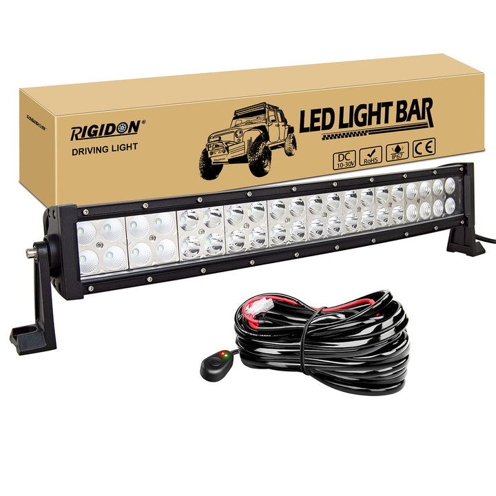RIGIDON Gebogene led lampe, Led lichtleiste kfz mit 12v kabelbaum kit, 22 Zoll 55cm 120W offroad bel