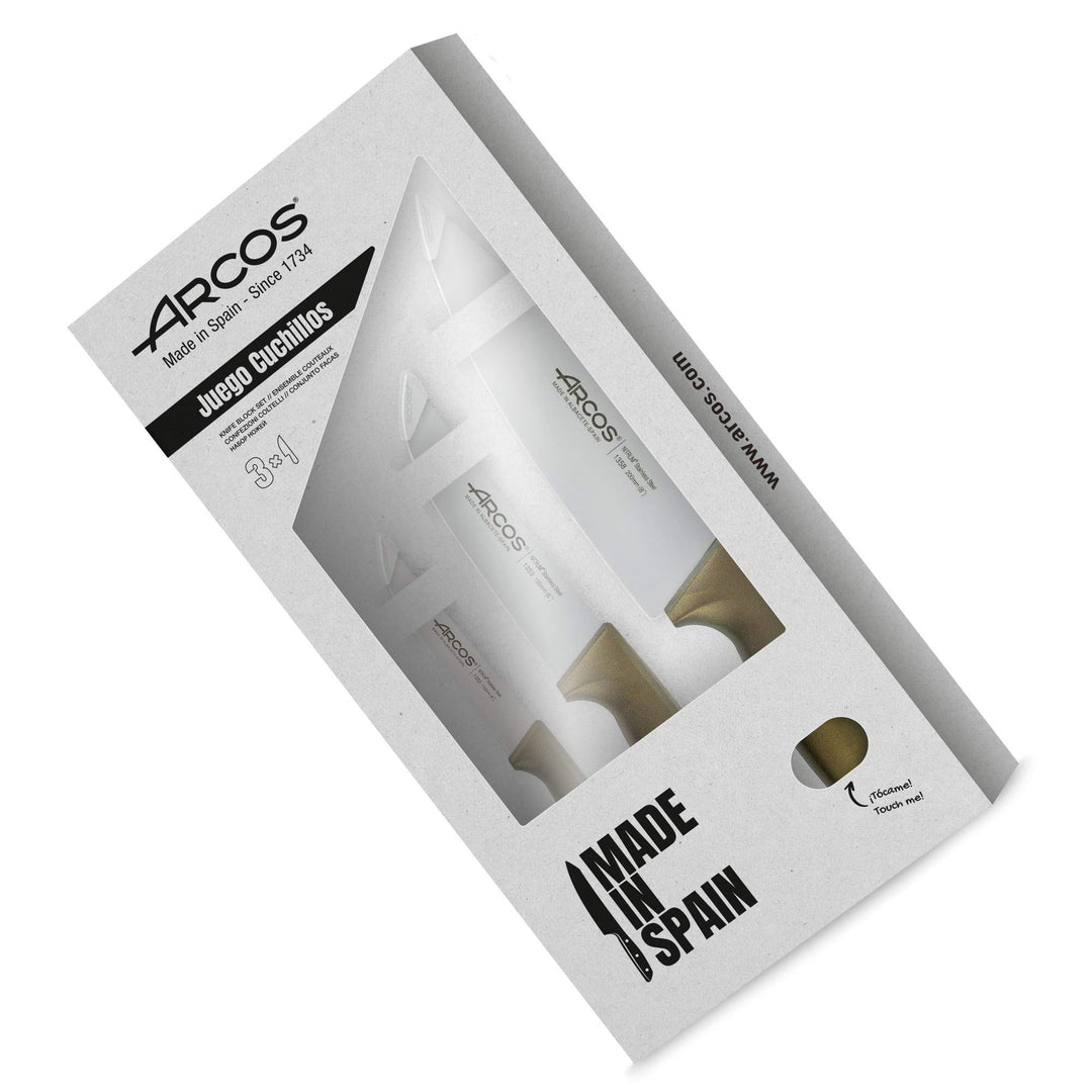 Arcos Niza - Küchenmesser-Set 3 Stück (Gemüse + Küche + Koch) - Metallisches Gold Estandar Metallic-