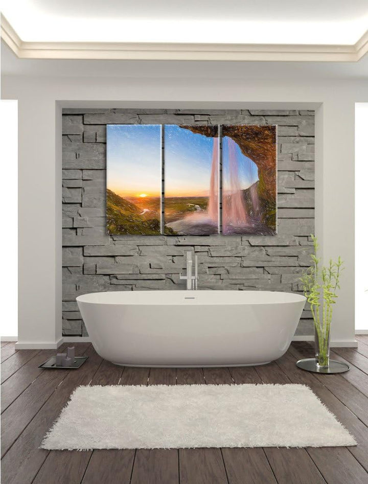 Pixxprint Grossartiger Wasserfall als Leinwandbild/Grösse: 3 Teilig (120x80) cm/Wandbild/Kunstdruck/