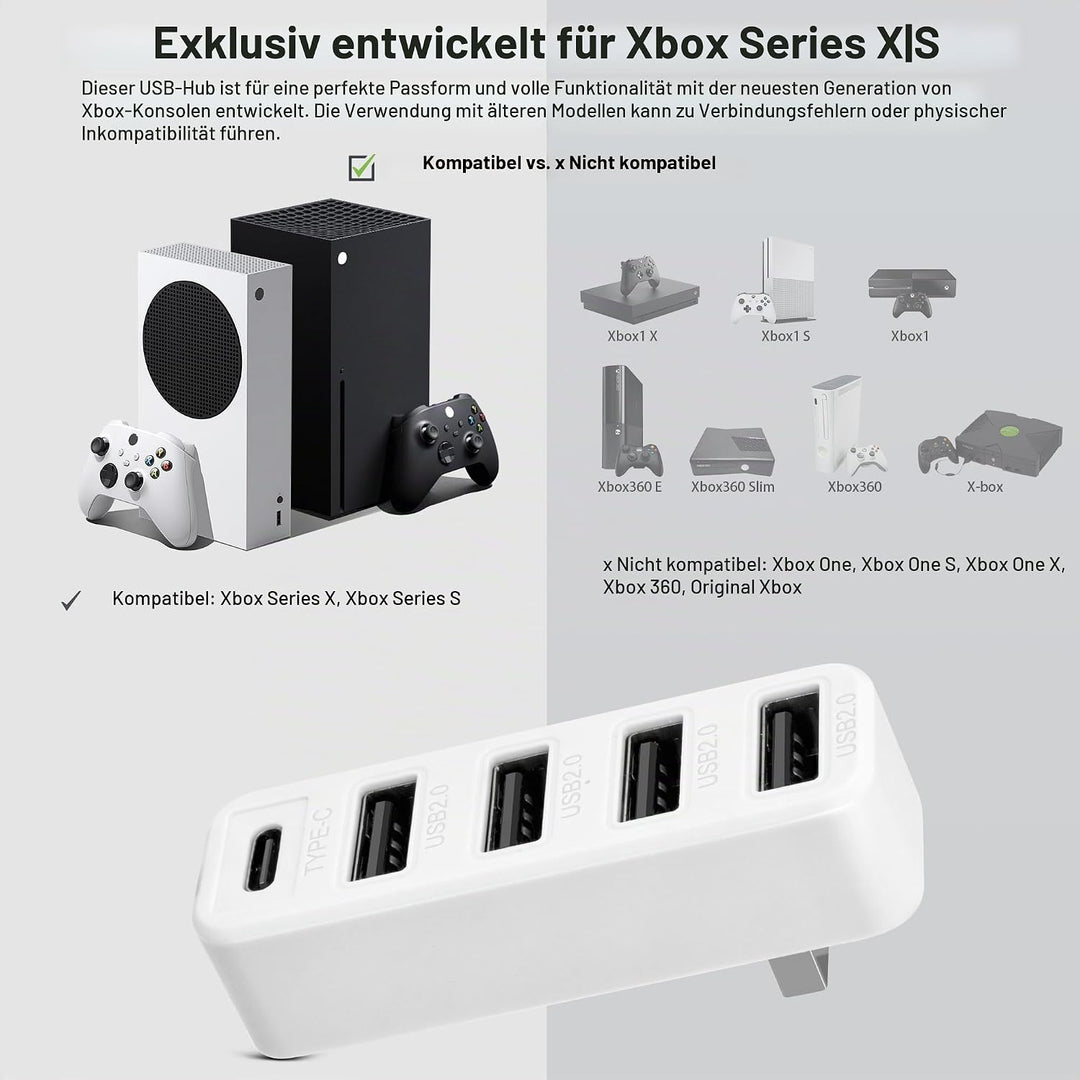 Joso USB-Hub mit 5 Anschlüssen für die Xbox-Serie, Hochgeschwindigkeits-USB-Anschluss ExpanderAdapte