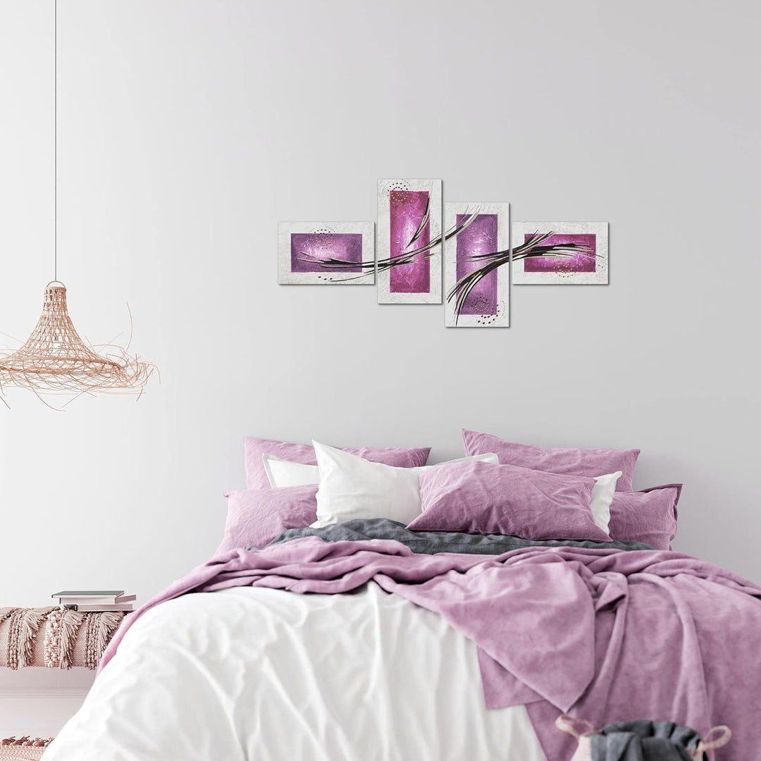 Runa Art Bild Modern Abstrakt - Made in Germany - Wandbilder Grau Lila Violett 4 Teilig 100742c 100
