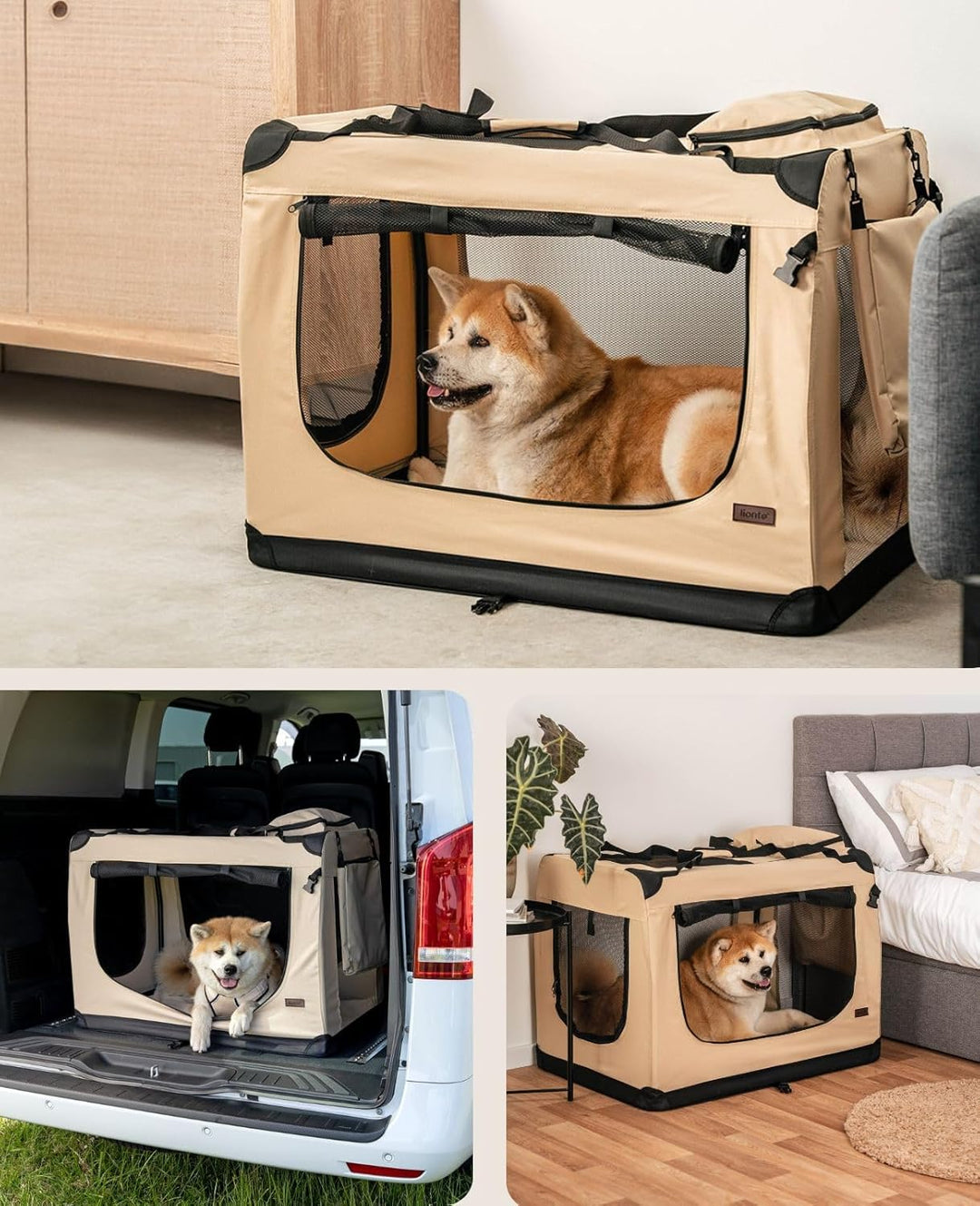 lionto Hundetransportbox Hundetasche Hundebox faltbare Kleintiertasche, (XXL) 90x61x65 cm beige Beig