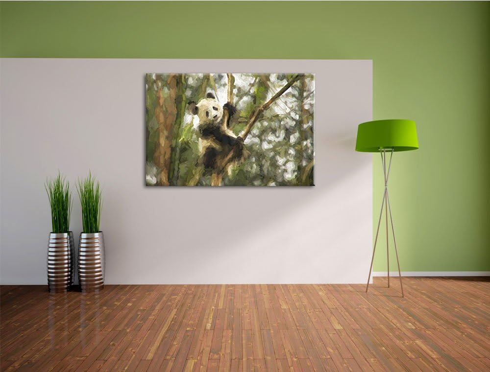 niedlicher Pandabär auf Baum Spezial Format: 100x70 cm auf Leinwand, XXL riesige Bilder fertig gerah