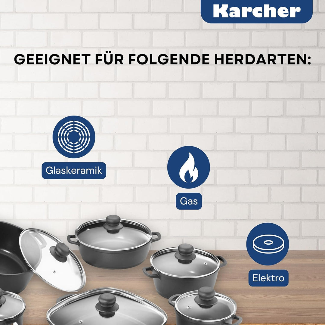 Karcher 112914 Topfset (Aluguss, 12-teilig, Teflon-Classic-Antihaftbeschichtung, inkl. Glasdeckel un
