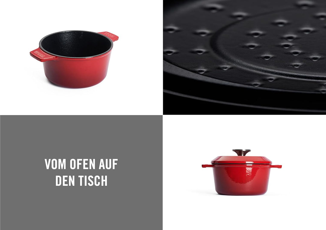 Woll Iron Gusstopf mit Deckel und Silikongriffen - Induktiv -, Ø 18 cm, 9 cm hoch, 1,8l - Geeignet f