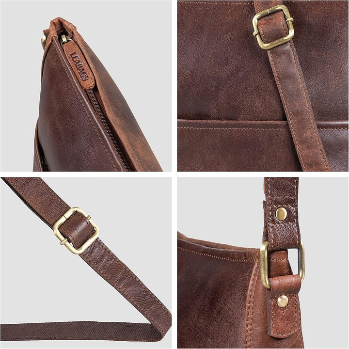LEABAGS Leder Handtasche Damen I Premium Echtleder Umhängetasche I Schultertasche I Damentasche I Tr