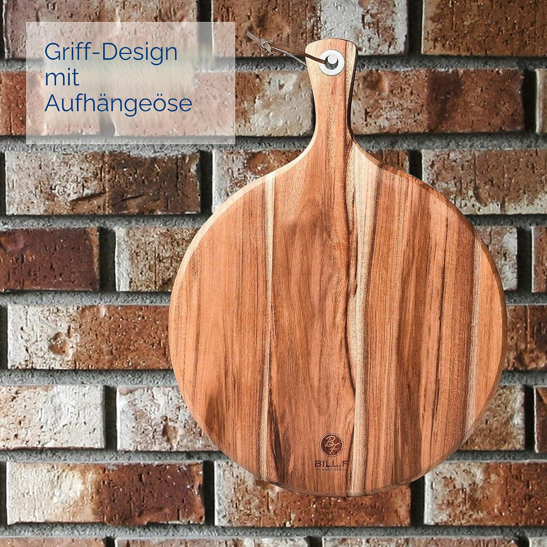 BILL.F Pizzateller und Pizzabrett aus Akazienholz - 30,5 cm Gross - Runde Servierplatte zum Serviere