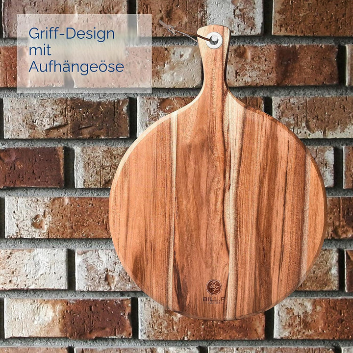 BILL.F Pizzateller und Pizzabrett aus Akazienholz - 30,5 cm Gross - Runde Servierplatte zum Serviere