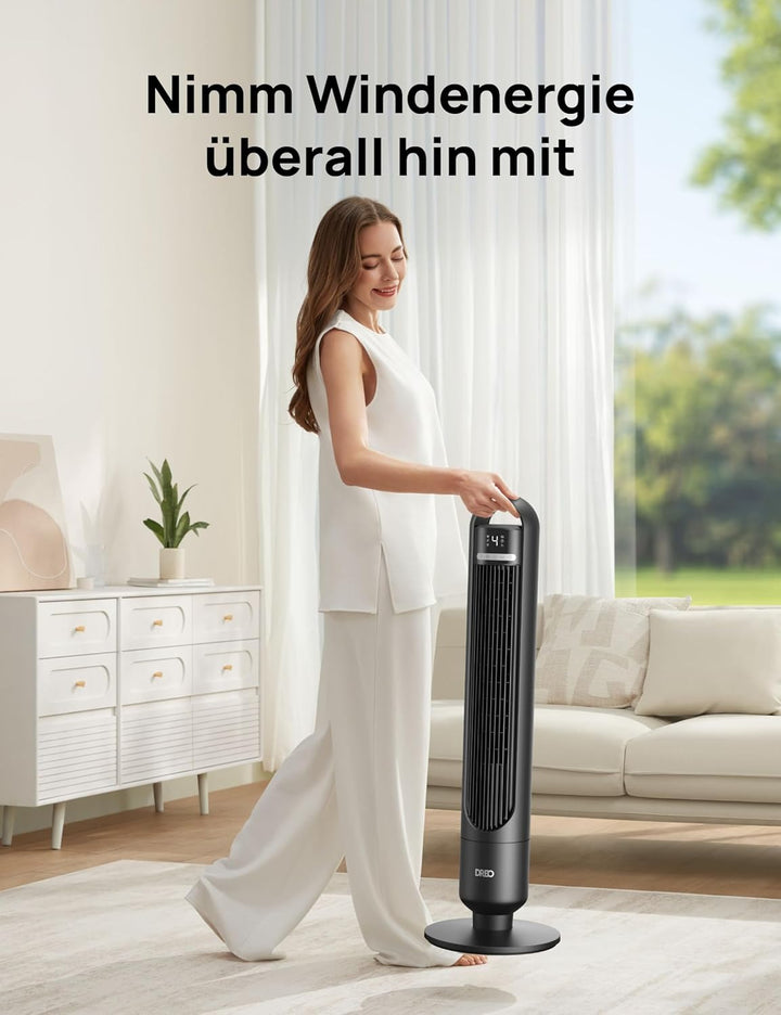 Dreo 23dB Leiser Turmventilator, Fernbedienung für Schlafzimmer, Tower Fan mit 4 Geschwindigkeiten,