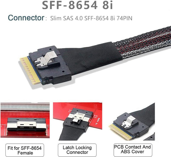 SlimSAS(SFF-8654 8i,74pin) to 2x Oculink(SFF-8611,38pin), PCIe4.0 Gen4 cable assembly, 85-Ohm, 0.8m