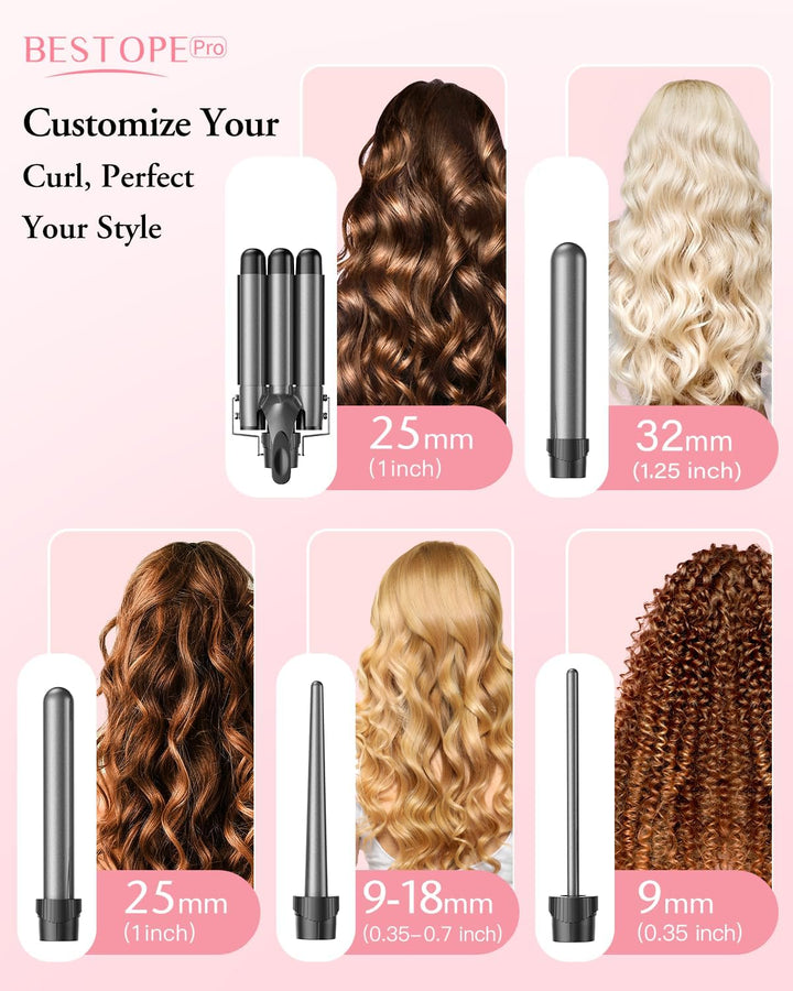Lockenstab set 5 in 1 Welleneisen - Lockenstäbe 3 Fässer für Grosse Keine Locken Keramik Lockenwickl