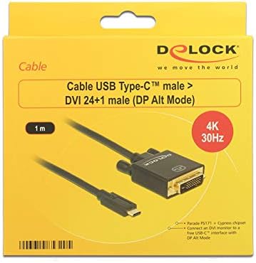 Delock Kabel USB Type-C Stecker > DVI 24+1 Stecker (DP Alt Mode) 4K 30 Hz 1 m schwarz, 1 m