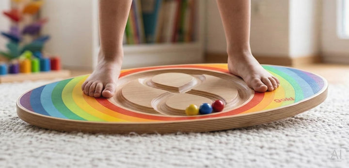 goki Evolution 59962 - Balance Board Labirinto aus Holz, 3 Bunte Mumeln zum ausbalancieren, fördert