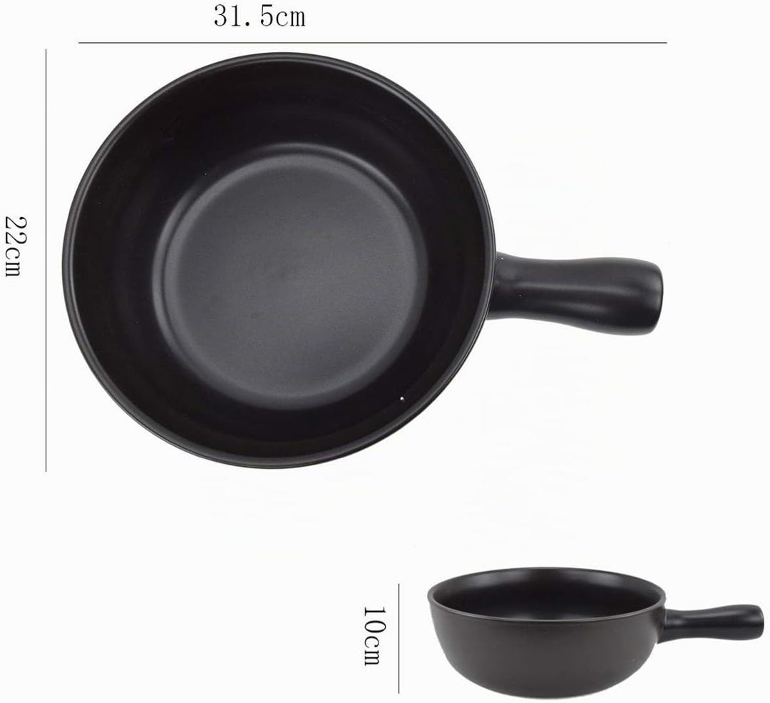 HASAYAKI Feuerfeste Keramik-Käse-Fondue-Pfanne, schwarze Matte, 22,5cm Durchmesser. 2,5L Kapazität.