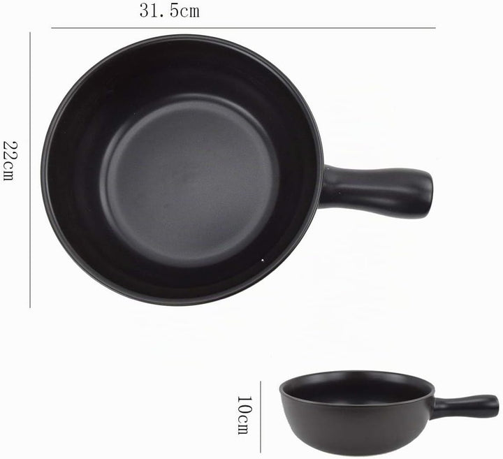 HASAYAKI Feuerfeste Keramik-Käse-Fondue-Pfanne, schwarze Matte, 22,5cm Durchmesser. 2,5L Kapazität.