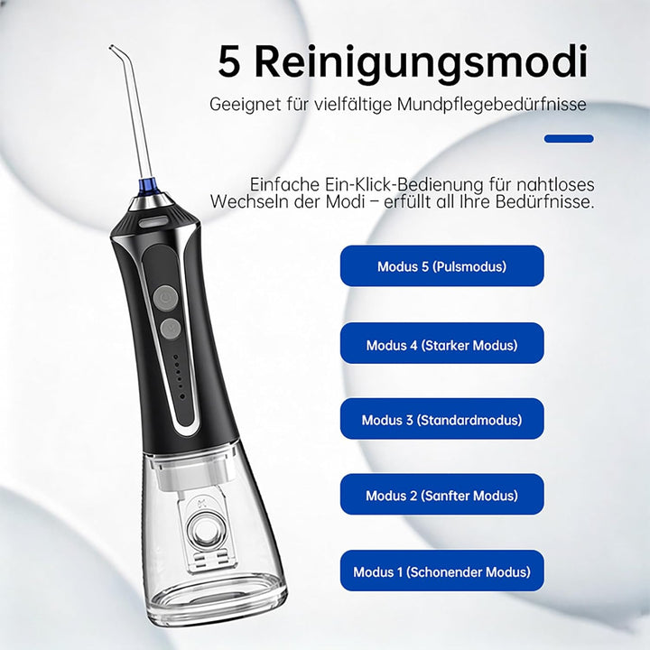 Elektrische Mundspülung Drahtlos Mit Tank 300ml Und 5 Spitzen 2500mAh IPX7 Wasserdicht Zahnspüler, E