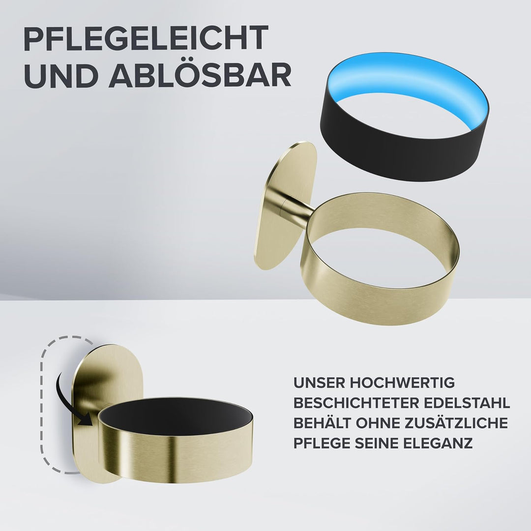 Haartrocknerhalter Godalen | Edelstahl | Gold | mit Wandmontage ohne Bohren | mit Fönpolsterung | zu