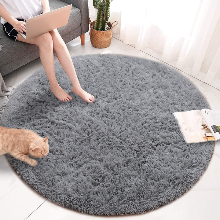 Tinyboy-hbq Runder Teppiche Hochflor Teppich wohnzimmerteppich Langflor Teppiche für Wohnzimmer flau