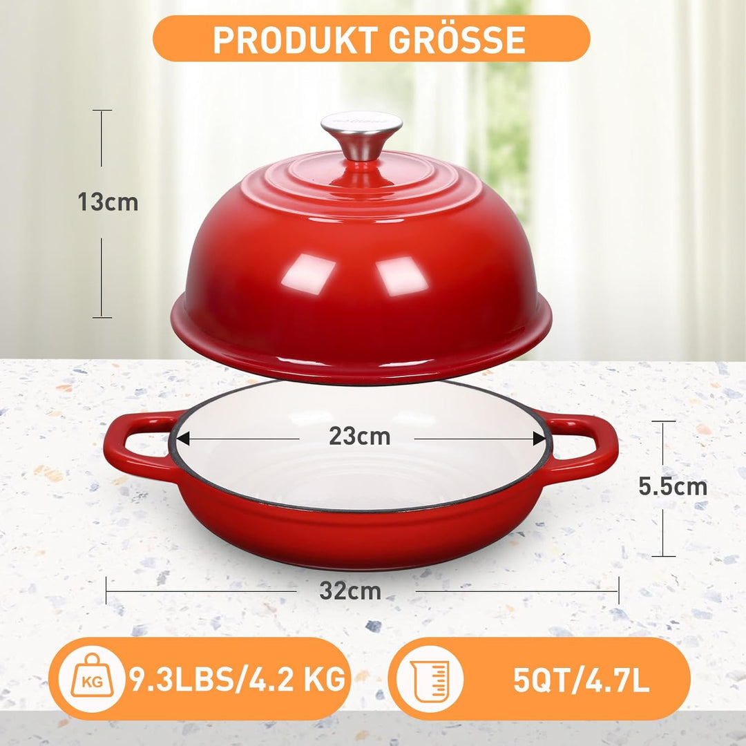 Gusseisen Brotbackform mit Deckel, 4,7L Gusseisen Topf Brot Backen, 23 cm Emaille Bräter mit Deckel,