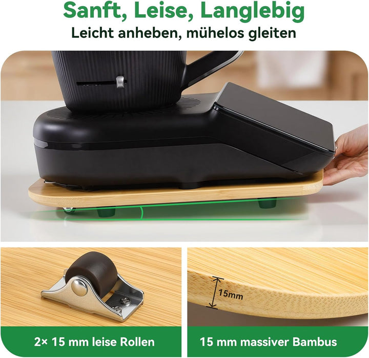 Gleitbrett für Thermomix TM7, Rollbrett aus 15mm Bambus für Thermomix mit Rollen &amp; Gummifüssen, stab