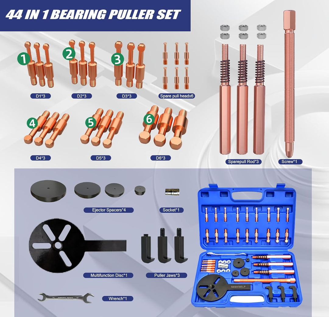 44-In-1 Lagerabzieher Set, Innenlager Abzieher Allgemein Radlager Werkzeug, Lager Abzieher Set Mit 3
