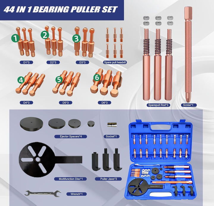 44-In-1 Lagerabzieher Set, Innenlager Abzieher Allgemein Radlager Werkzeug, Lager Abzieher Set Mit 3