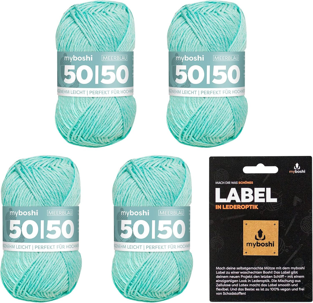 myboshi 50/50 Wolle, Baumwoll-Merino-Mix, hochwertiges Häkelgarn, Strickgarn, inkl. Label, 50% Baumw