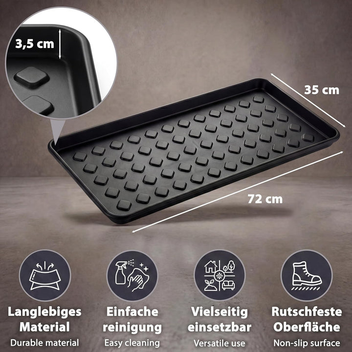 3er Set Schuhabtropfschale 72x35x3,5 cm - Robuste Schuhablage mit hohem Rand - Schuhmatte Abtropfmat