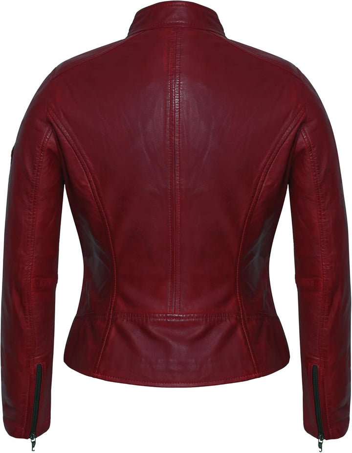 Bluepiel Damen Lederjacke KLARA Bikerjacke mit Stehkragen - Modernen Echtleder Jacke aus Lammnappa L