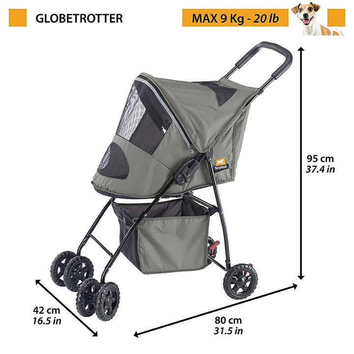 Ferplast Haustierwagen für kleine Hunde Globetrotter Faltbarer Buggy für kleine Hunde bis 9 kg, Falt