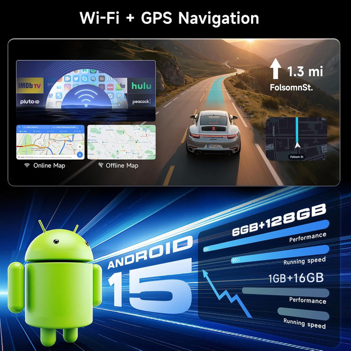 Hodozzy 6G+128GB Android 15 Autoradio 1 Din Bildschirm Ausfahrbarem mit Carplay Wireless Android Aut