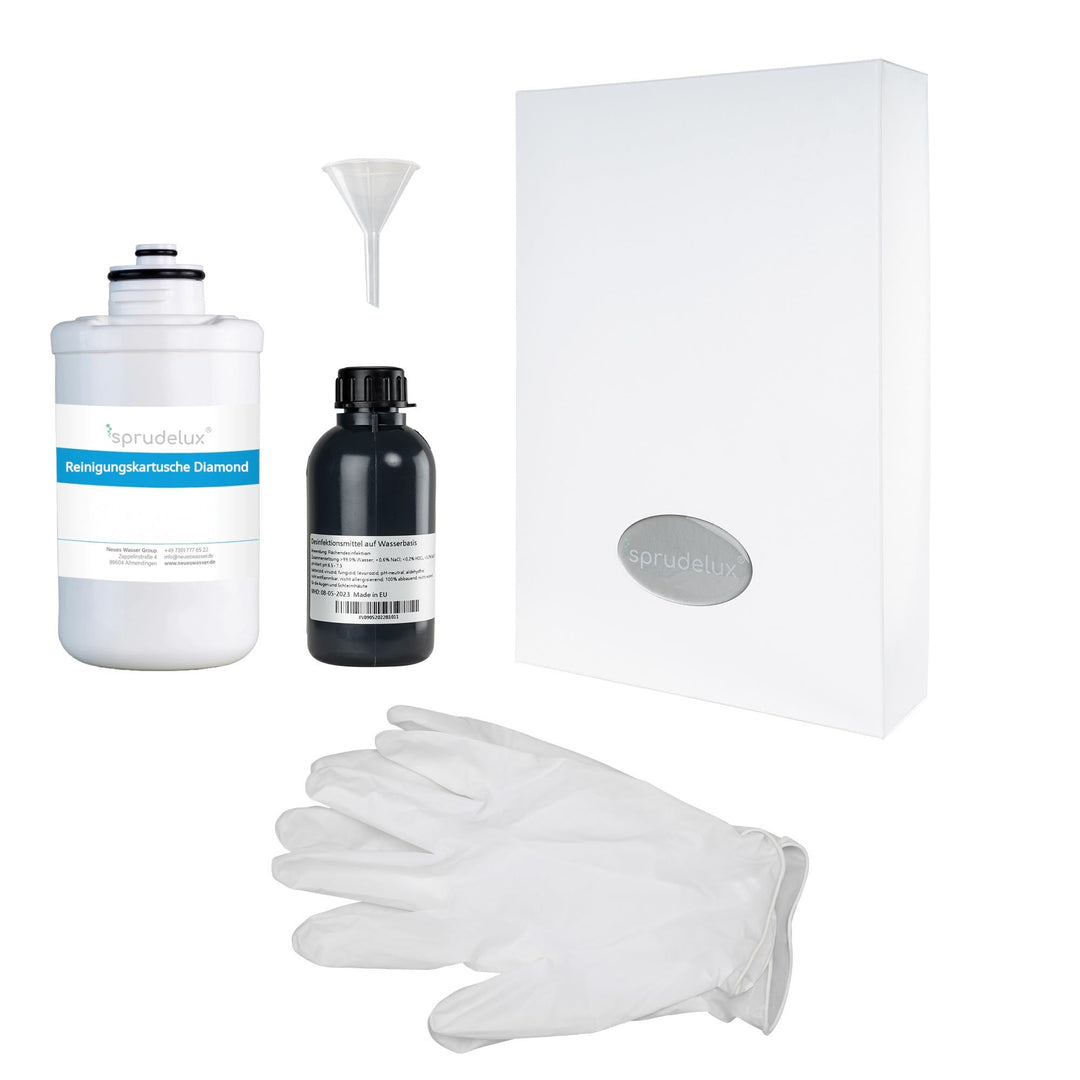 Effektive Reinigung für SPRUDELUX Trinkwassersysteme FLAME - pH-neutral, Reinigungsset für FLAME Was