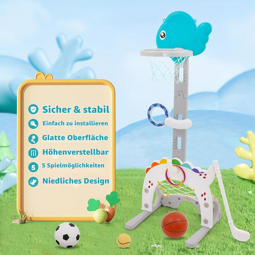 5IN1 Basketballkorb Kinder Höhenverstellbar 95-135cm, Basketball Korb Outdoor&amp;Indoor Kinder.Spielzeu