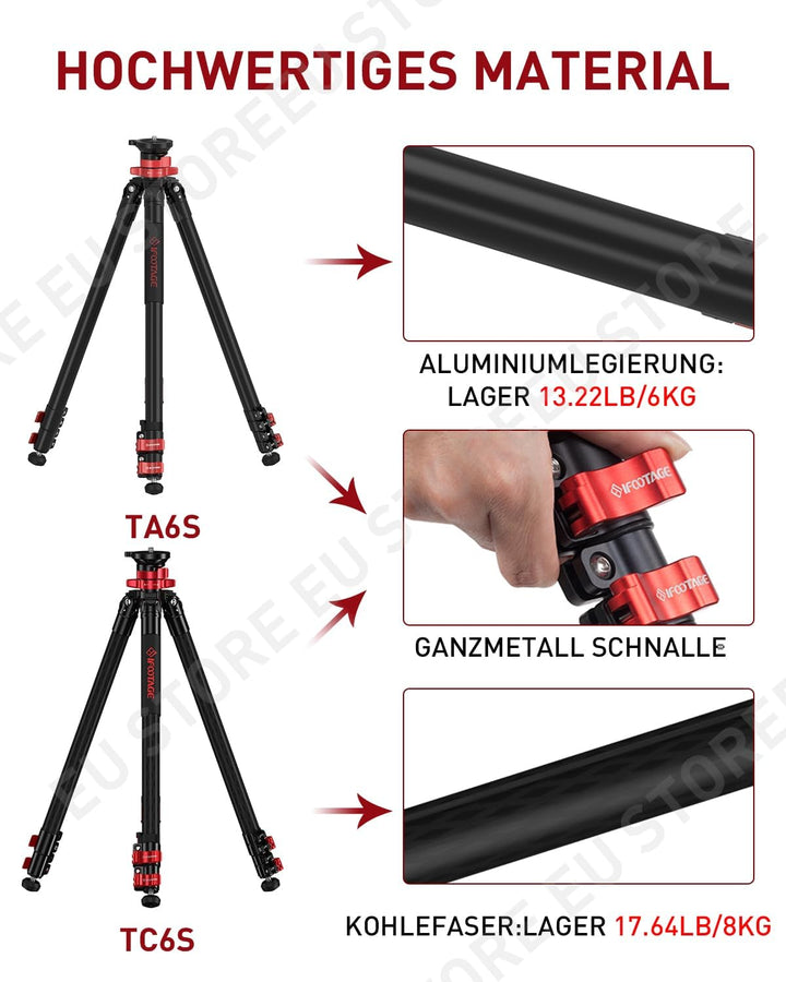 IFOOTAGE Gazelle Stativ TA6S Uprise + Komodo K5S,65"/165 cm Kamerastativ aus Aluminiumlegierung mit
