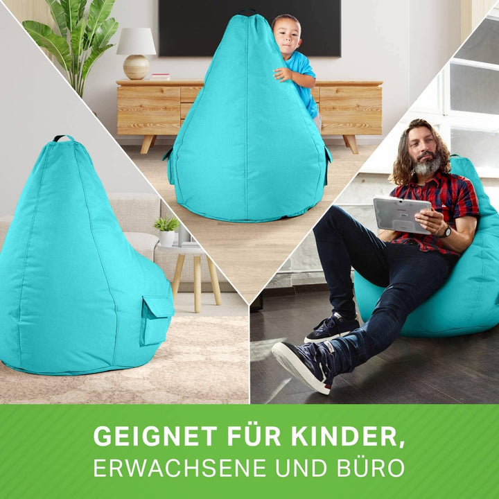 Green Bean 2er Set Sitzsack + Hocker - fertig befüllt - robust waschbar schmutzabweisend - Kinder &