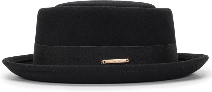Pork Pie Hut für Herren, Wolle, flache Oberseite, Fedora-Hut, Unisex, Porkpie-Hüte (S/M) M Schwarz,