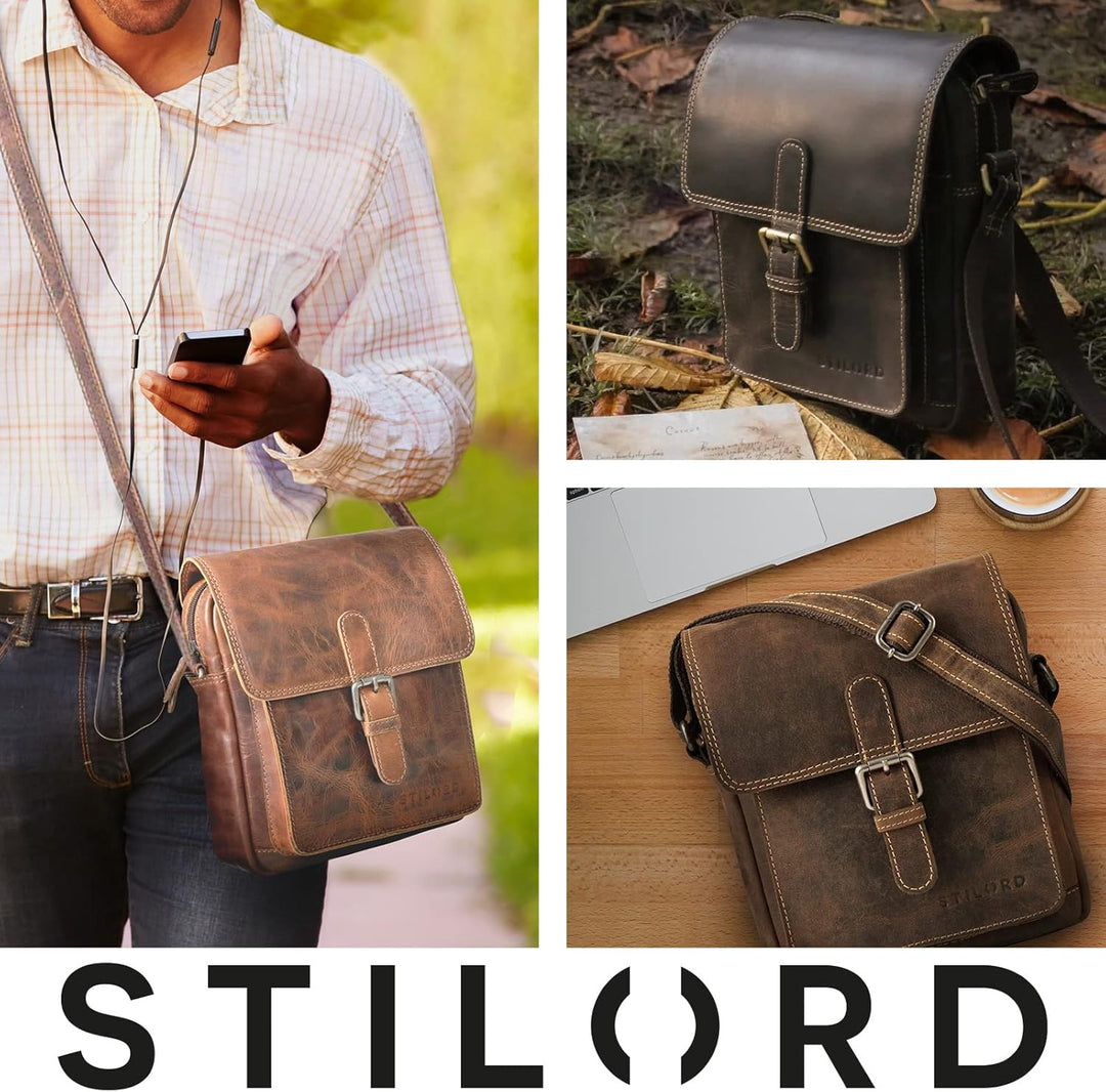 STILORD 'Martinez' Kleine Umhängetasche Herren Leder Vintage Messenger Bag klein für 9,7 Zoll iPad T