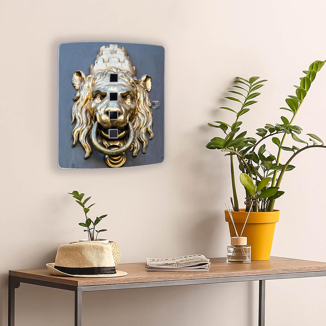 banjado® Design Schlüsselkasten aus Edelstahl Motiv Türklopfer Löwe für 10 Schlüssel - Schlüsselschr