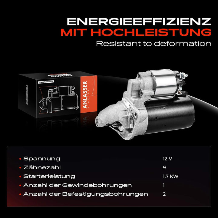 Frankberg Anlasser Starter Kompatibel mit 3er E90 316 318 320 2007-2011 1er E81 E87 116 118 120 2006