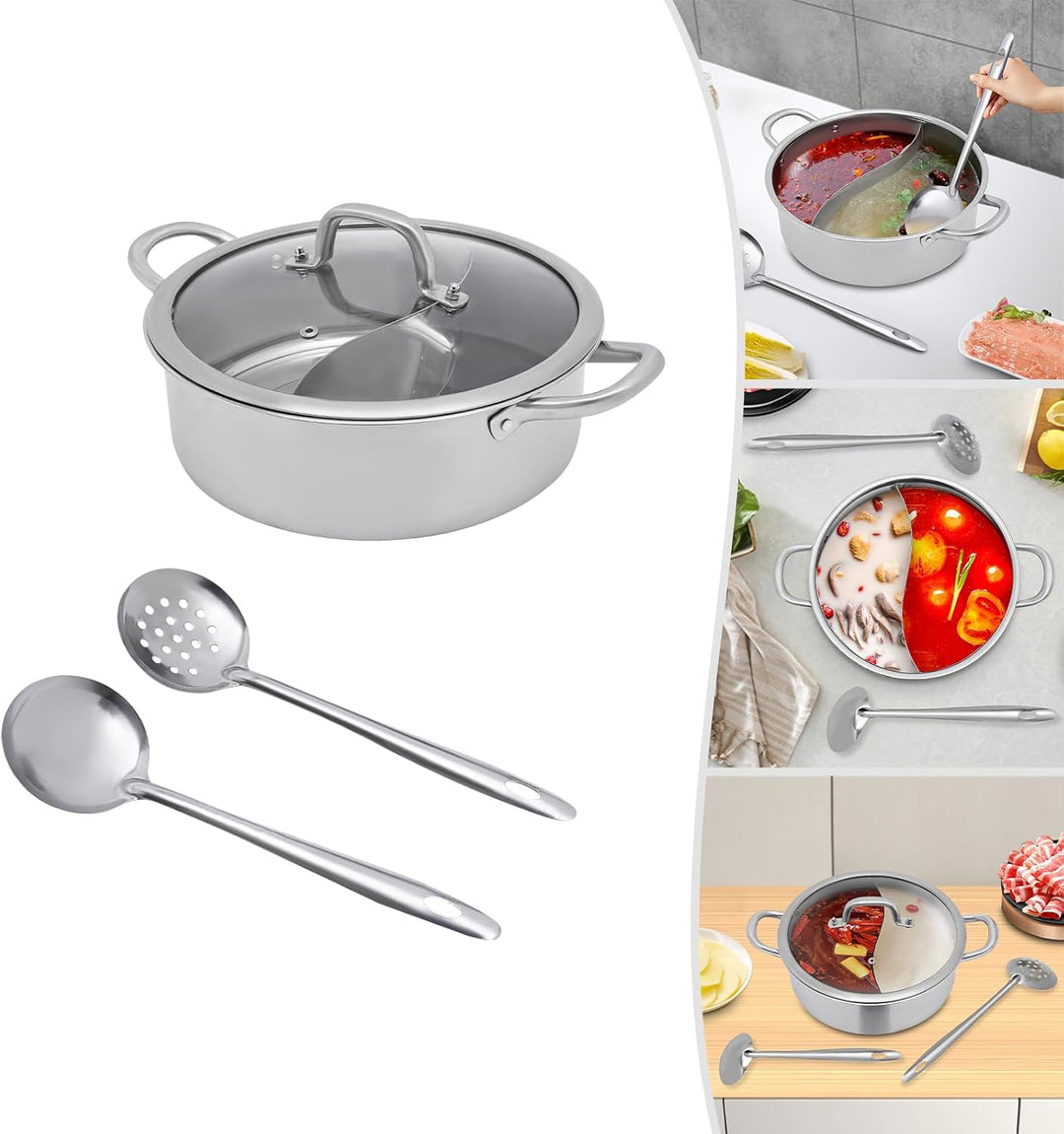 304 Edelstahl Dual Shabu Shabu, Hot Pot Induktion Suppentopf Glasdeckel, Elektrische Hot Pot Wokpfan
