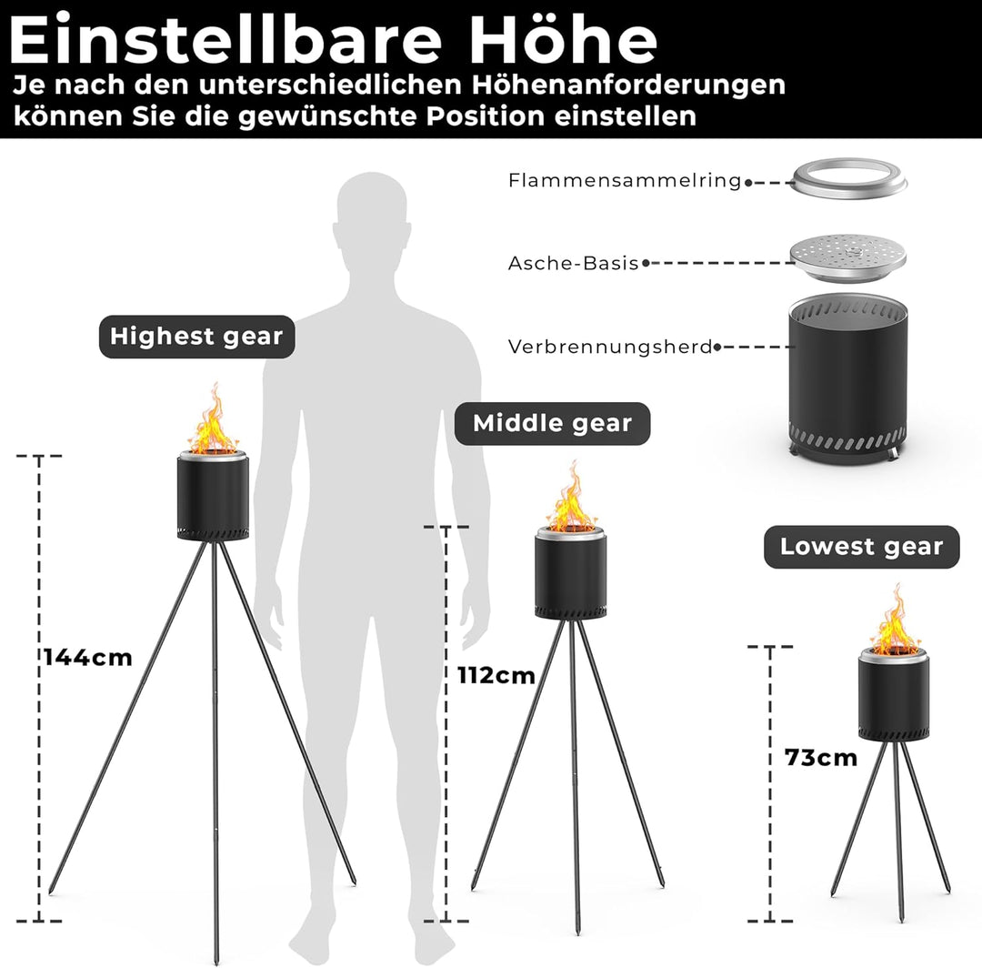 Outdoor Rauchfreie Feuerschale Camping Tragbarer Feuerstelle Edelstahl Feuerkorb Betrieben mit Pelle