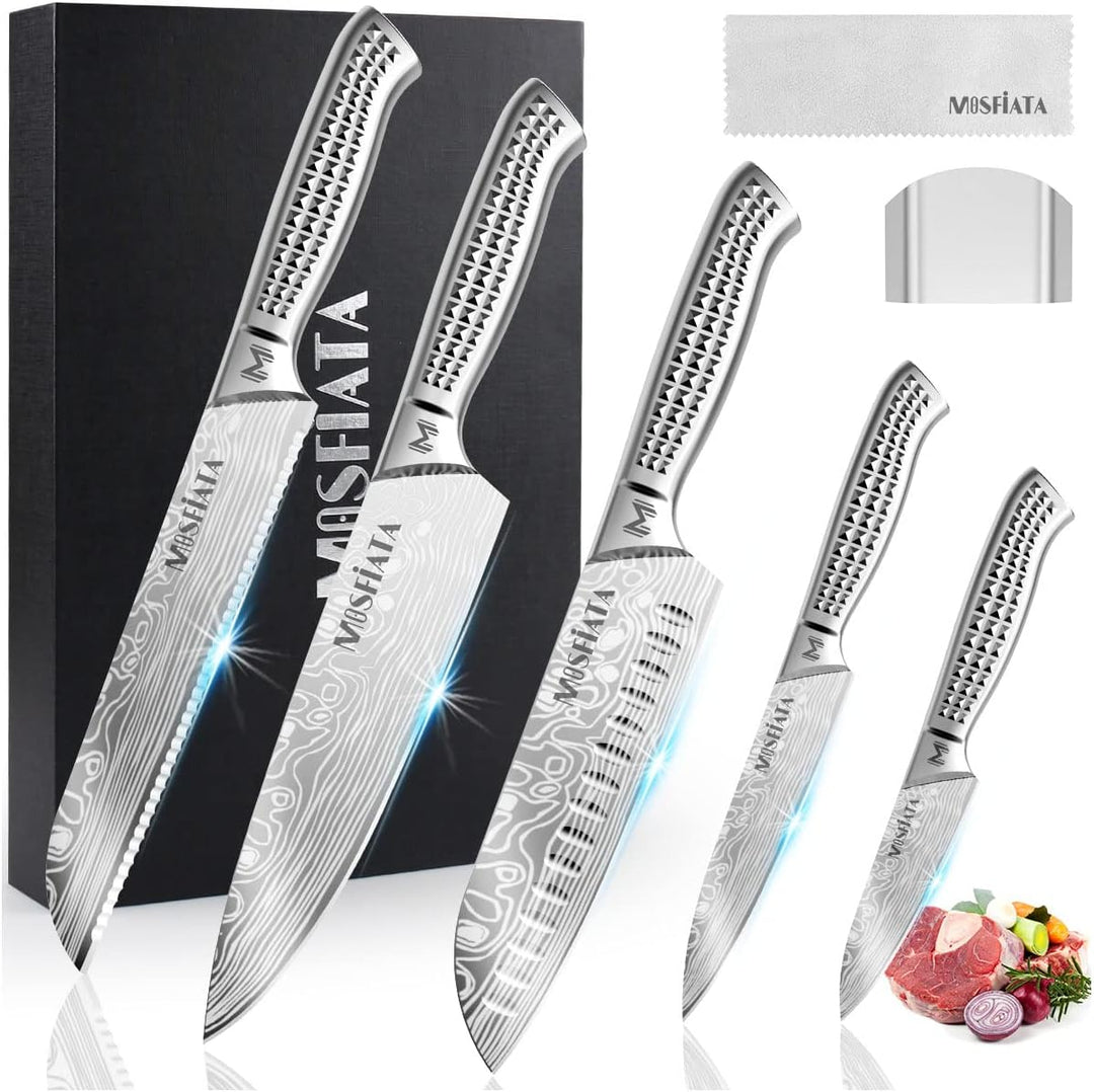 MOSFiATA Küchenmesser Set Edelstahl, 5pcs Küchenmessersets, Kochmesser, Santoku Messer, Utility Mess