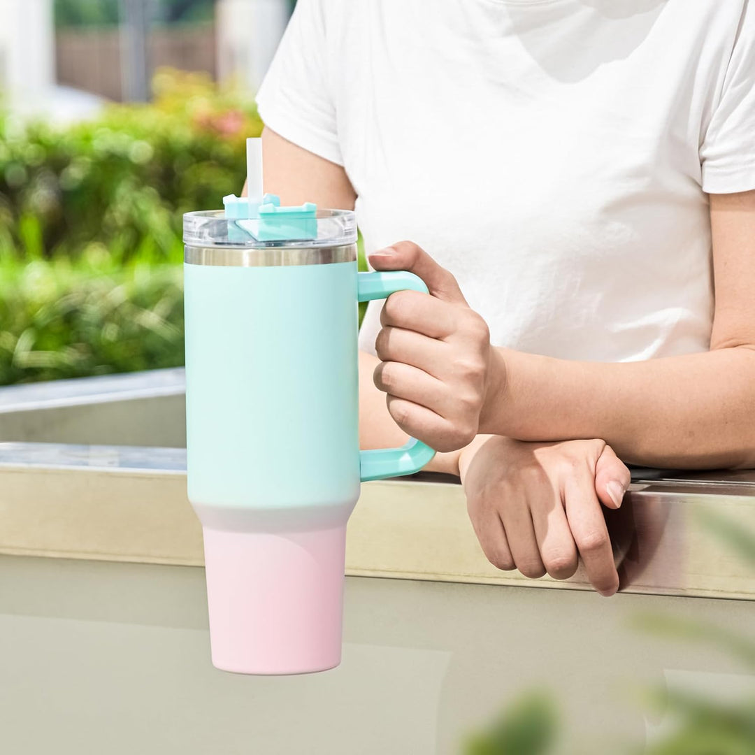 FECBK Thermobecher mit Strohhalm und Henkel 1,2L, 100% Auslaufsicherer Trinkbecher, Edelstahl Vakuum