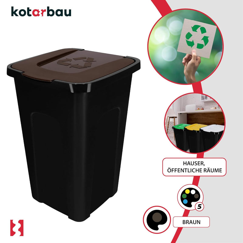 KOTARBAU® Abfalleimer 50l Mülltrennung Deckel in Braun Polyethylen Mülltonne 50l Abfalltonne mit Dec