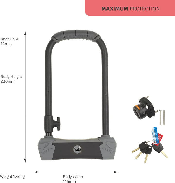 Yale Max Security Bügelschloss - YUL3/14/230/1 - 230 mm - Ultra gehärteter Bügel und Crossbar - 4-Sc