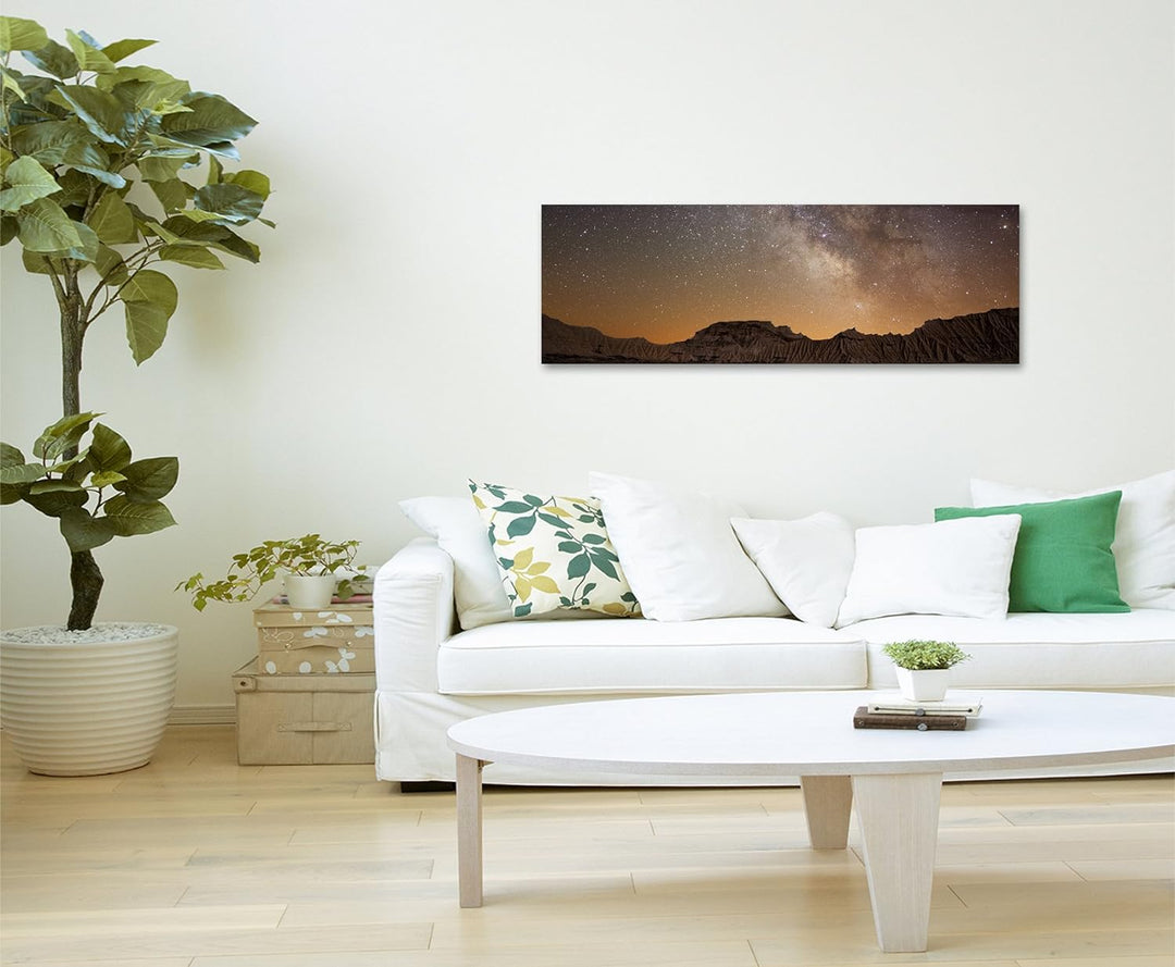 Paul Sinus Art Panorama Fotoleinwand 120x40cm Landschaftsfotografie – Milchstrasse über Bardenas, Sp