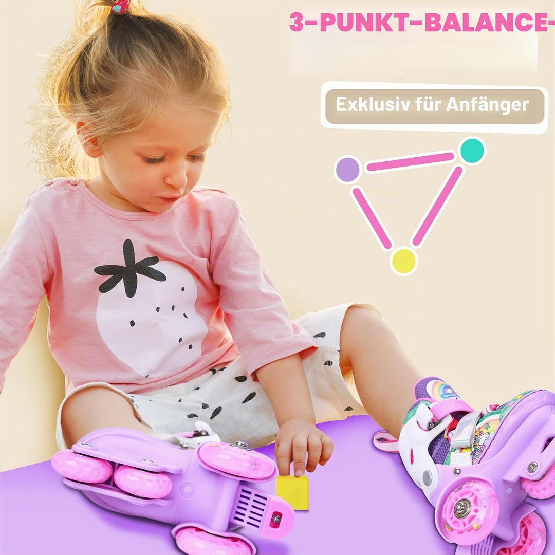 Kinder Einhorn Rollschuhe für Mädchen.Geeignet für 3-6 Jahre alt. Mit Leuchtenden Rädern,4-Pejiijar