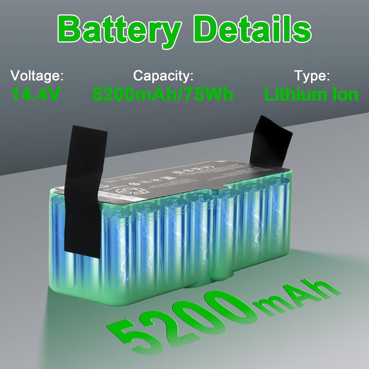 MXJFYY Li-Ionen-Ersatzakku, 14,4 V, 5200 mAh, kompatibel mit iRobot Roomba 980 960 985 801 850 860 8